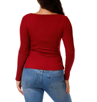 Thumbnail 2: Madden Girl Juniors Long Sleeve Boat Neck Ruche Sides Stretch Top 