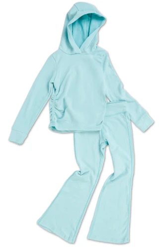 Thumbnail 1: Yogalicious Girls 2 Pc Ruched Hoodie & Flare Pants Set 