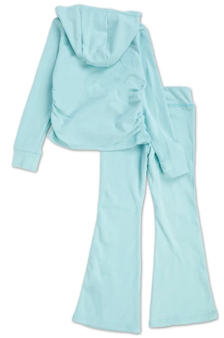 Thumbnail 2: Yogalicious Girls 2 Pc Ruched Hoodie & Flare Pants Set 