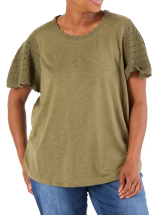Thumbnail 1: FARMERS MARKET Women's Crochet Sleeve Top  