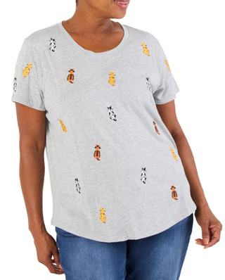 Thumbnail 1: Anneliese Women's Plus Embroidered Cat Top  
