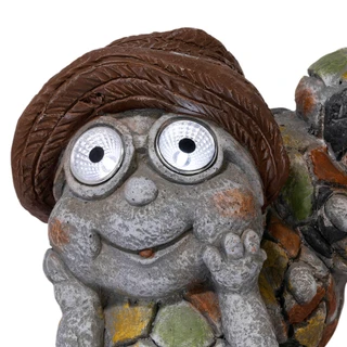 Thumbnail 2: Sagebrook Home 15in Caterpillar Solar Eyes Gray 