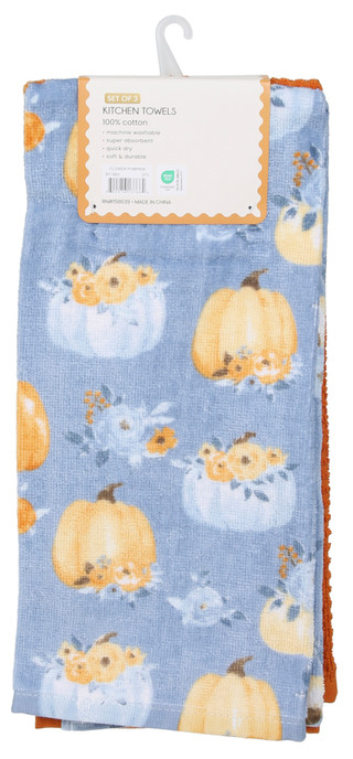 Thumbnail 2: Pumpkin Season 3 Pk Harvest Pumpkins Kitchen Towels Set 
