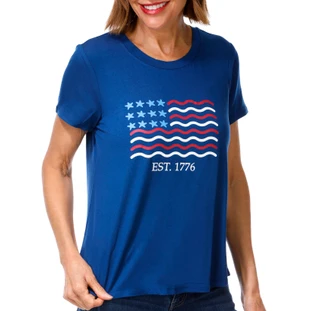 Thumbnail 1: RIO & RIAN Petite Short Sleeve American Flag Top 