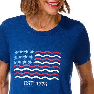 Thumbnail 3: RIO & RIAN Petite Short Sleeve American Flag Top 
