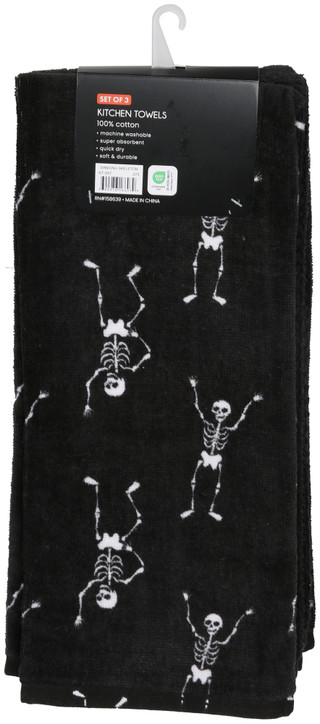 Thumbnail 2: Spooky 3 Pk Dancing Skeletons Kitchen Towels Set 