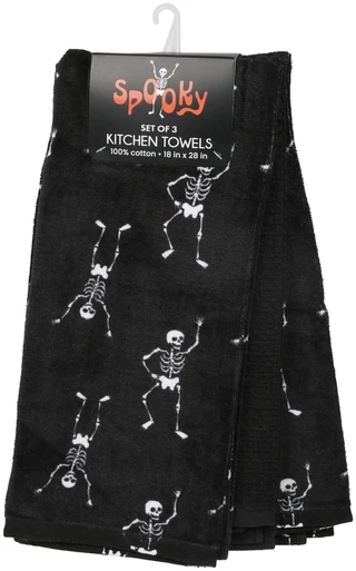 Thumbnail 1: Spooky 3 Pk Dancing Skeletons Kitchen Towels Set 