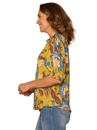 Thumbnail 3: Democracy Women's Elbow Sleeve Ruffle Split Top 