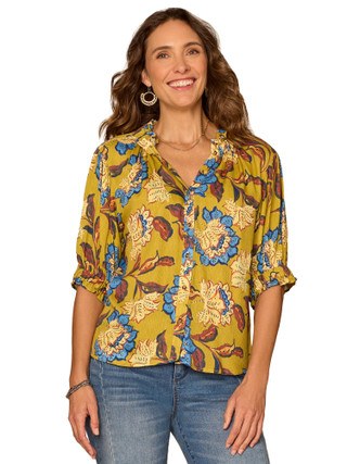 Thumbnail 1: Democracy Women's Elbow Sleeve Ruffle Split Top 