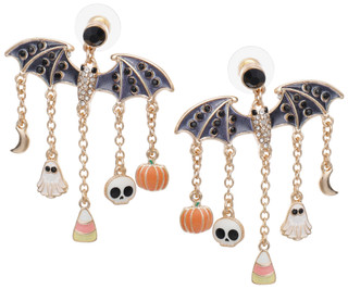 Thumbnail 2: C&C California Gold Tone Halloween Bat Drop Earrings  