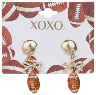 Thumbnail 1: XOXO Gold Tone Football Drop Earrings with Rhinestone Bow Accent 
