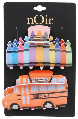 Thumbnail 1: Noir 2 Pk Back-to-School Bus Hair Claw Clip Set 