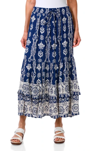 Thumbnail 1: Lola P Women's Aztec Ruffle Maxi Skirt 