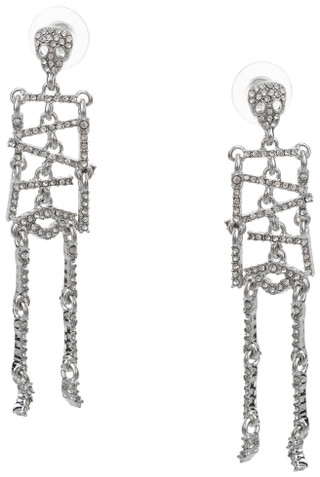Thumbnail 2: C&C California Silver Tone Halloween Skeleton Drop Earrings  