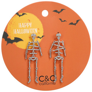 Thumbnail 1: C&C California Silver Tone Halloween Skeleton Drop Earrings  