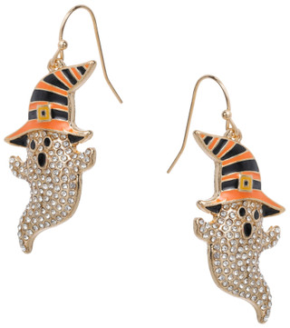 Thumbnail 2: C&C California Gold Tone Halloween Crystal Ghost Drop Earrings 