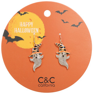 Thumbnail 1: C&C California Gold Tone Halloween Crystal Ghost Drop Earrings 