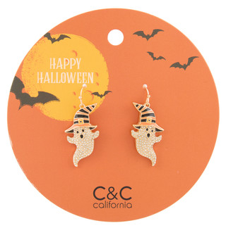 Thumbnail 1: C&C California Gold Tone Halloween Crystal Ghost Drop Earrings 