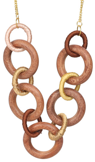 Thumbnail 2: YMI Mixed Wood Link Necklace & Hoop Earrings Set 
