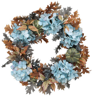 Thumbnail 1: Autumn Gatherings 18 in Hydrangea Harvest Wreath with Pumpkins 