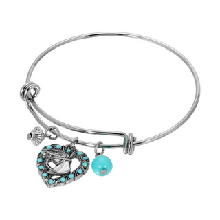 Thumbnail 1: 1928 Jewelry Silver Tone Turquoise Bead Heart With Horse Head Bracelet 