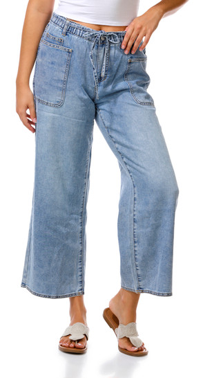 Thumbnail 1: BLUE REVIVAL Juniors Mid Rise Wide Leg Jeans 