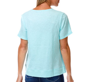 Thumbnail 2: Coral Bay Petite Short Sleeve Decorative Button Split Neck Top 