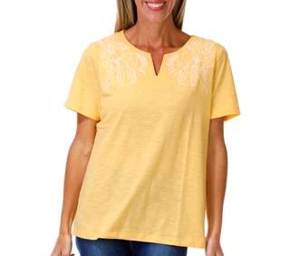 Thumbnail 1: Coral Bay Women's Short Sleeve Embroidered Split Neck Top 