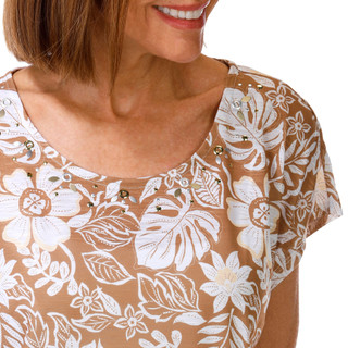 Thumbnail 2: Hearts of Palm Women's Short Sleeve Embellished Floral Tie Front Top 