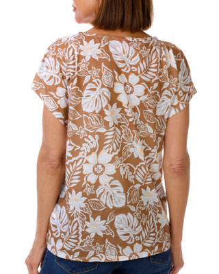 Thumbnail 3: Hearts of Palm Women's Short Sleeve Embellished Floral Tie Front Top 