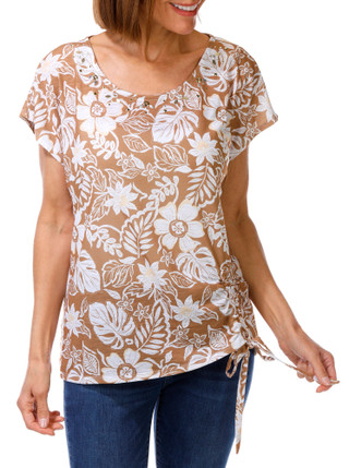 Thumbnail 1: Hearts of Palm Women's Short Sleeve Embellished Floral Tie Front Top 