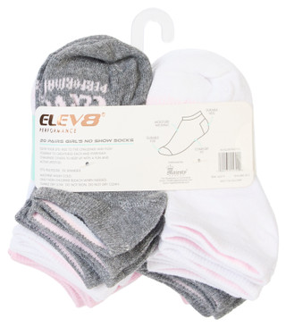 Thumbnail 2: ELEV8 Girls 20 Pk Sport No Show Socks Set 