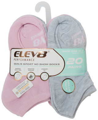 Thumbnail 2: Elev 8 Girls 20 Pk Sport No Show Socks Set 