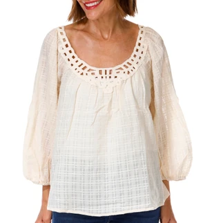 Thumbnail 1: MAX STUDIO Women's 3/4 Bubble Sleeve Crochet Neck Top 