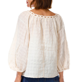 Thumbnail 2: MAX STUDIO Women's 3/4 Bubble Sleeve Crochet Neck Top 