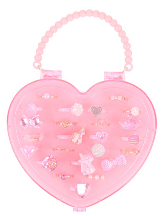 Thumbnail 1: Capelli New York Girls 24 Pc Ring Set with Heart Shaped Case 