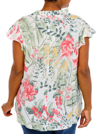 Thumbnail 3: Kate Park Women's Plus Floral Flutter Sleeve Top 
