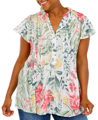 Thumbnail 1: Kate Park Women's Plus Floral Flutter Sleeve Top 
