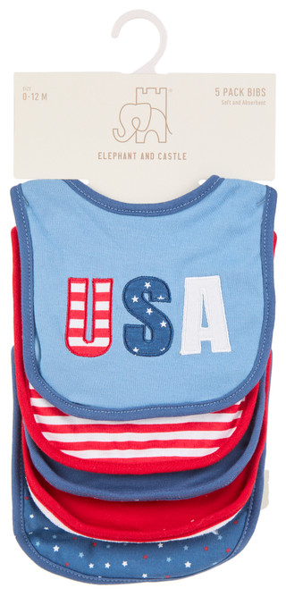 Thumbnail 1: ELEPHANT AND CASTLE Baby Boys 5 Pk Americana Baby Bibs 