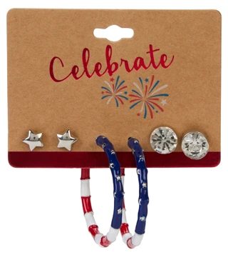 Thumbnail 1: Celebrate Women's 3 Pk Hoop & Stud Earrings 