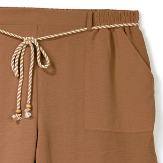 Thumbnail 3: Soho Apparel Women's Plus Wide Leg Capris with Rope Belt 