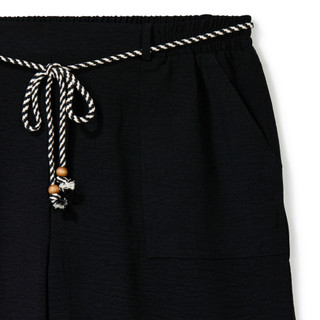 Thumbnail 3: Soho Apparel Women's Plus Wide Leg Capris with Rope Belt 