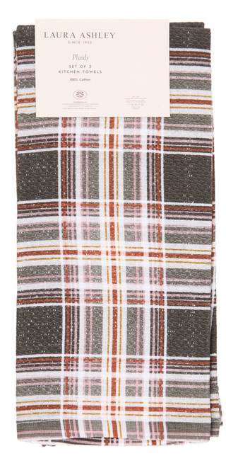 Thumbnail 2: Laura Ashley 3 Pk Fall Plaid Kitchen Towels 