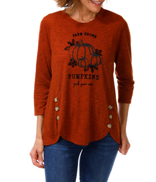 Thumbnail 1: Tru Self Women's Petite Harvest Pumpkin Tee  