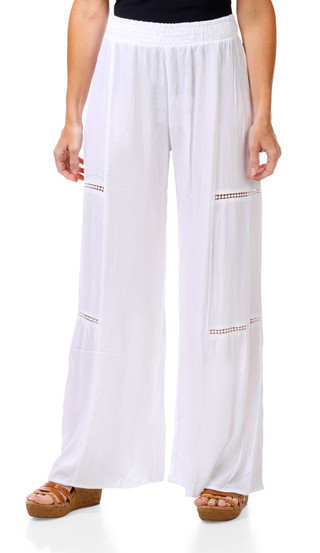 Thumbnail 1: DISCREET Women's Tiered Crochet Trim Pants  