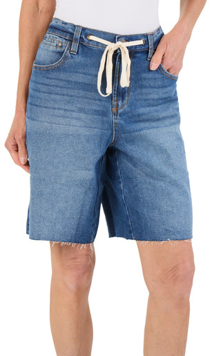 Thumbnail 1: RACHEL ROY Women's Raw Hem Pull on Denim Shorts  