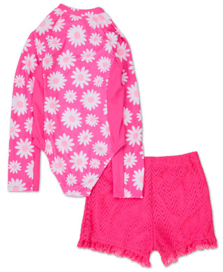 Thumbnail 2: Young Hearts Girls 2 Pc Rashguard Swimsuit & Shorts Set 