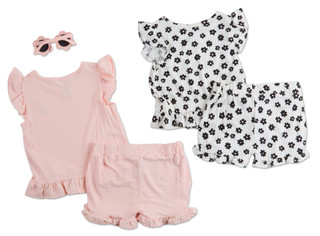 Thumbnail 2: Little Lass Little Girls 4 Pc Shorts Set & Sunglasses 