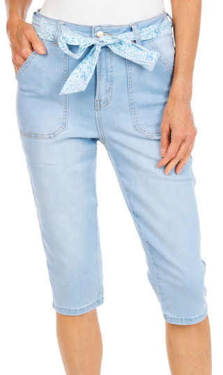 Thumbnail 1: Stella Parker Women's Scarf Belt Denim Capris  