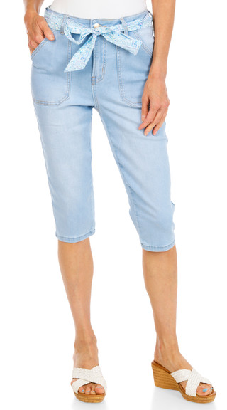 Thumbnail 3: Stella Parker Women's Scarf Belt Denim Capris  